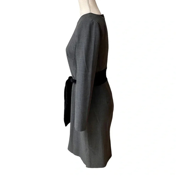 J. Crew Exeter Wool Dress Gray Black Velvet Bow Waist Fitted Size 2 - Picture 8 of 16